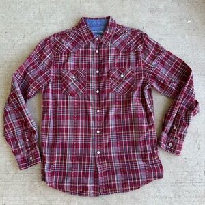 MOSSIMO SUPPLY CO. Red Plaid Cotton Western Pearl Snap Shirt Mens Size M